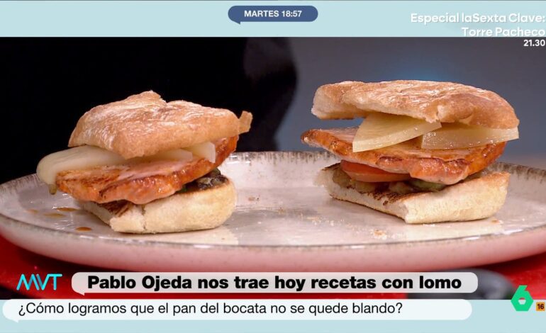El montadito de lomo, queso Idiazábal, cebolla caramelizada y pimiento perfecto para cualquier comida