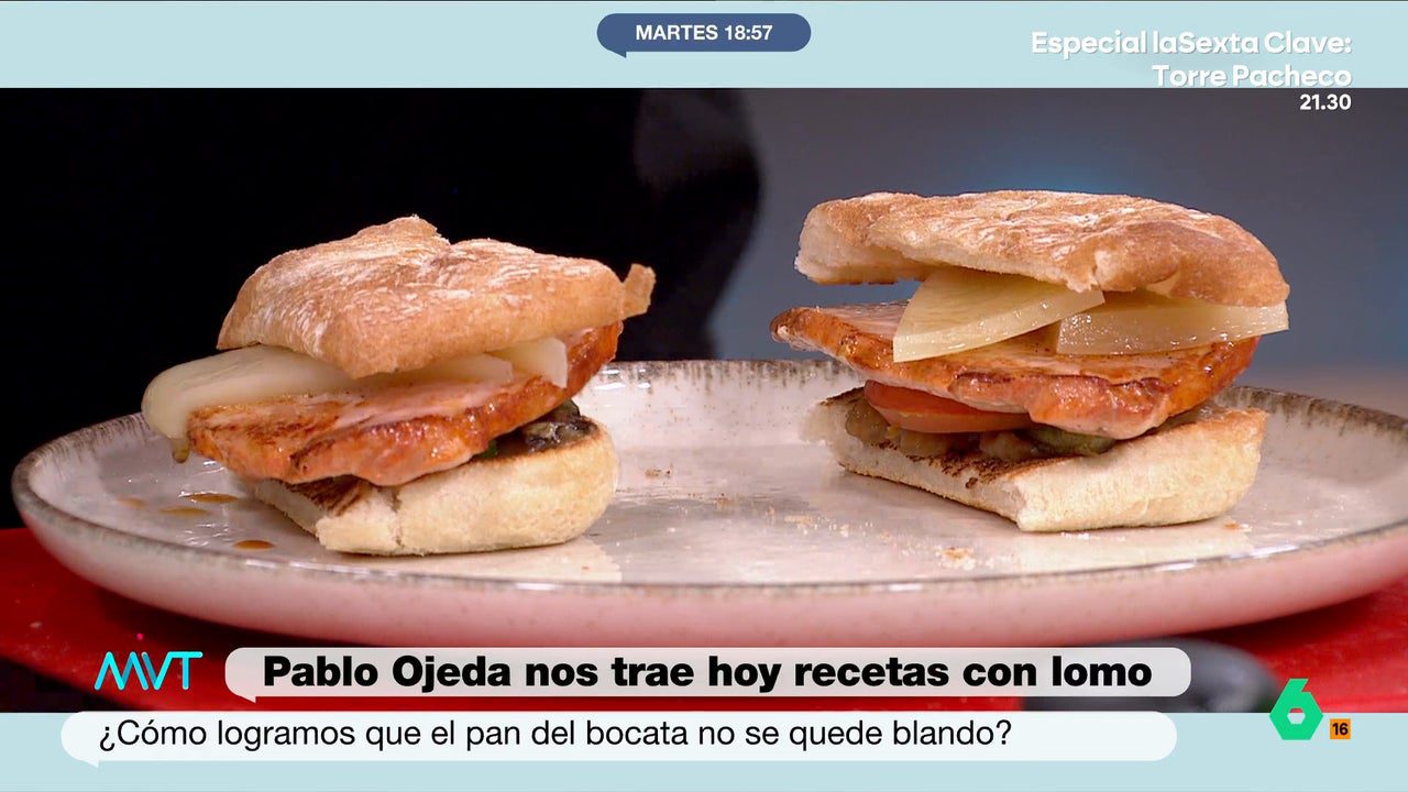 El montadito de lomo, queso Idiazábal, cebolla caramelizada y pimiento perfecto para cualquier comida