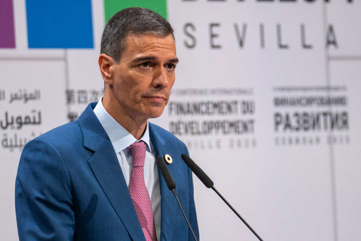 El presidente del gobierno, Pedro Sánchez, durante la IV Conferencia Internacional sobre Financiación para el Desarrollo de la ONU.