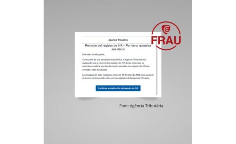 Hacienda avisa de una ciberestafa simulando la actualización de los registros de IVA