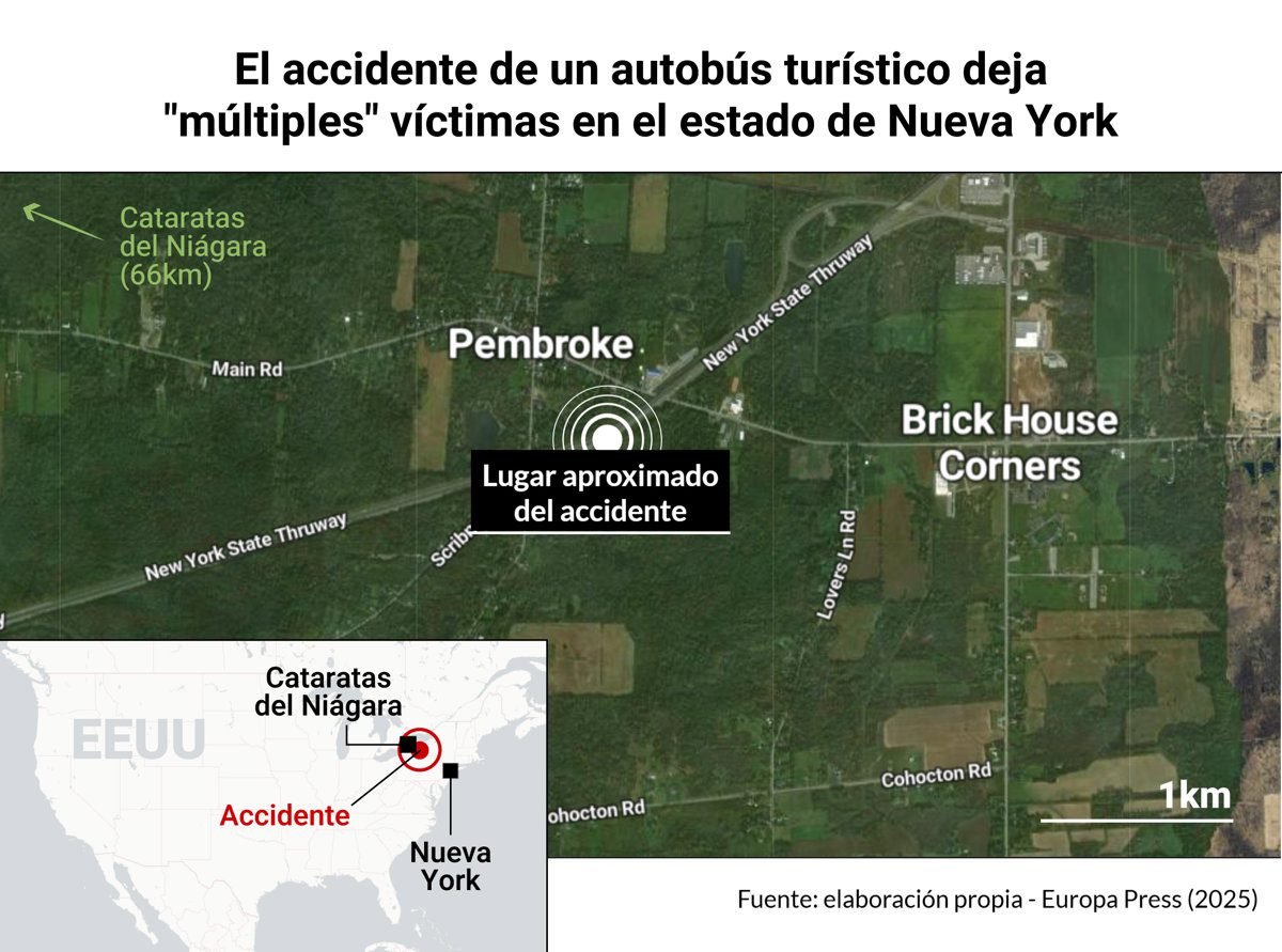 Al menos cinco fallecidos en el accidente de un autobús con turistas en el estado de Nueva York