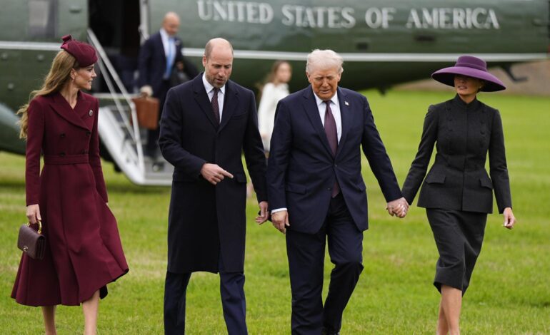 Donald y Melania Trump llegan a Windsor y son recibidos por la Familia Real británica, con una recuperada reina Camilla