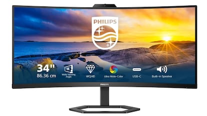 Vista del monitor curvo Philips 34E1C5600HE.