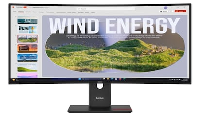 Vista del monitor curvo Lenovo ThinkVision T34WD-40.