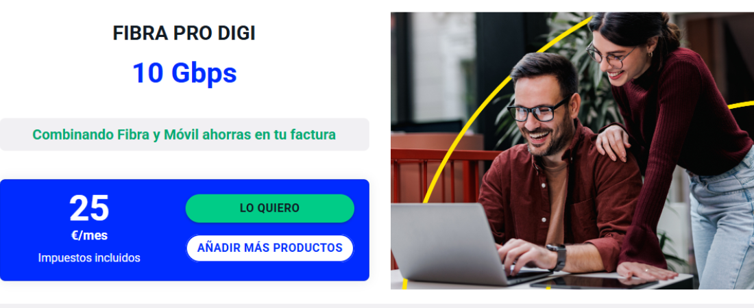 Captura de pantalla del sitio web de Digi que muestra los precios de la fibra PRO DIGI