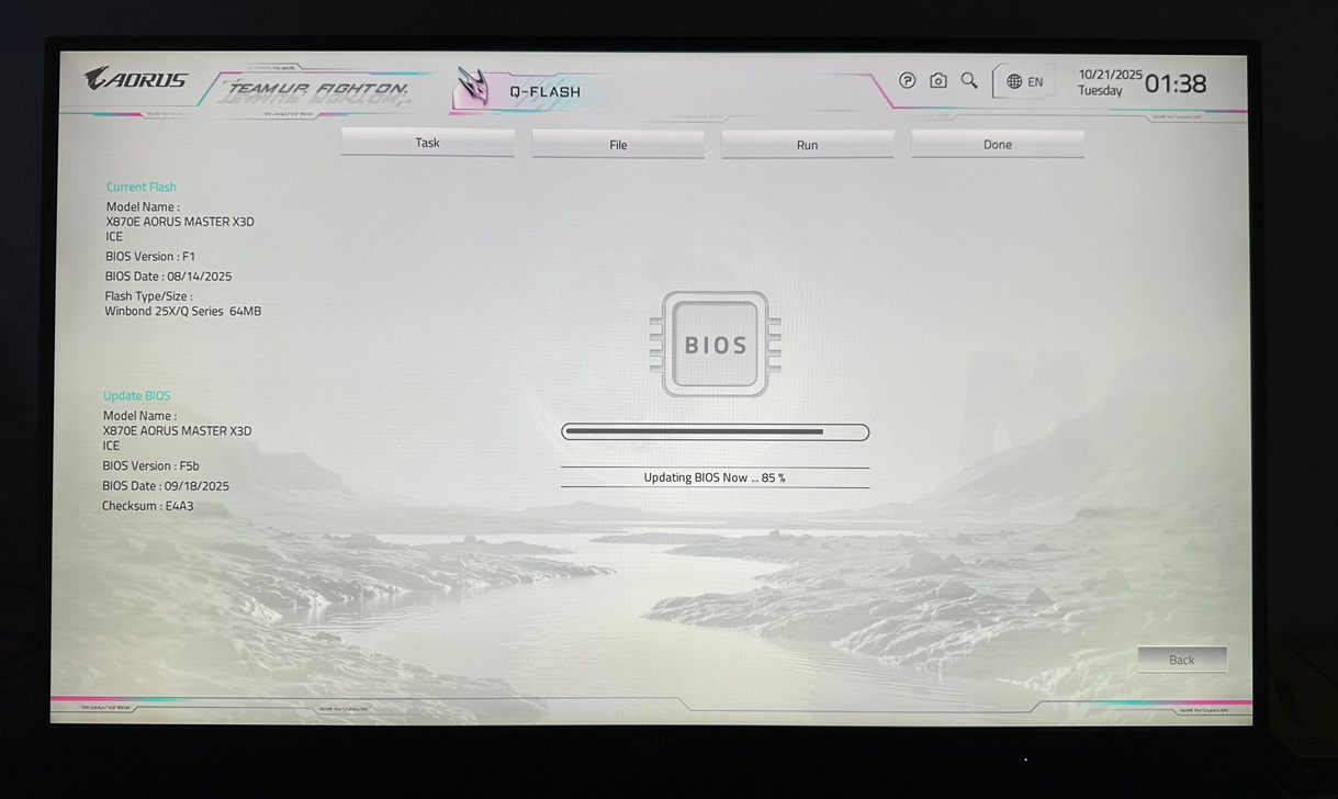 X870E AORUS MASTER X3D ICE BIOS actualización proceso