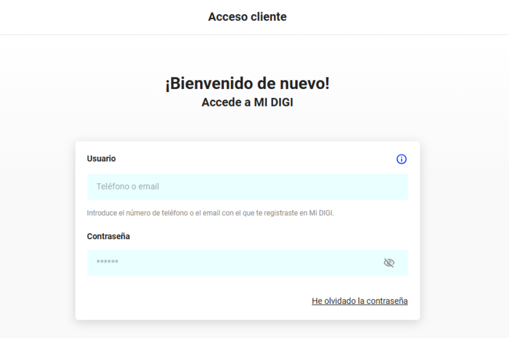 Mi acceso de cliente Digi