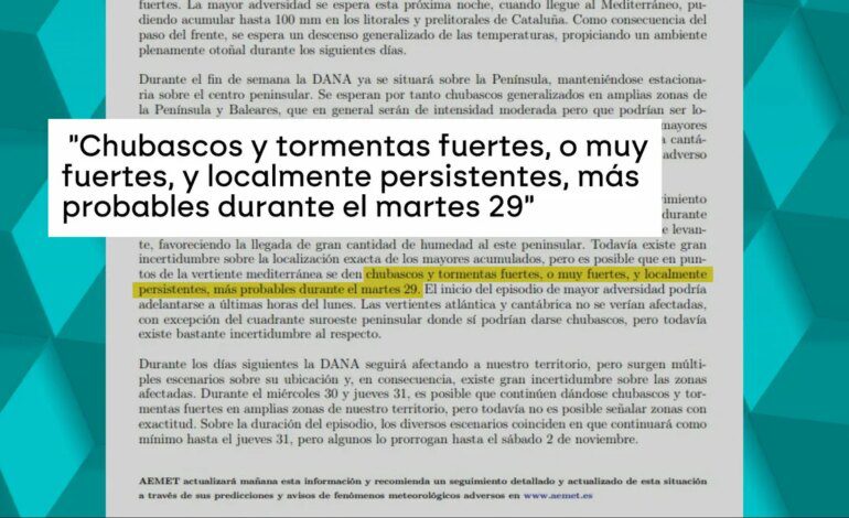 Crónica de una DANA anunciada: la AEMET sí avisó, pese a las mentiras de Mazón sobre el 29 de octubre