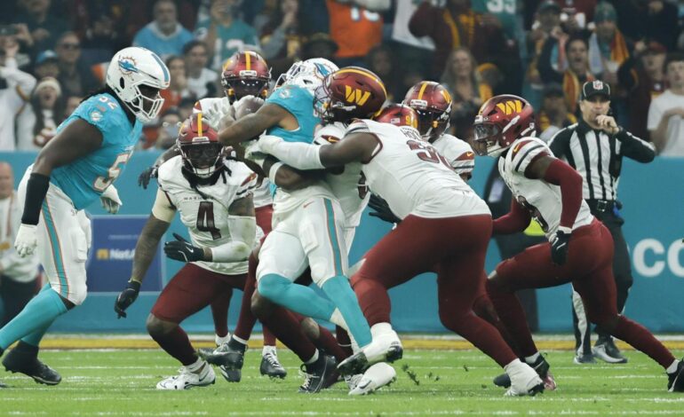 Las mejores imágenes del partido de la NFL en el Bernabéu entre los Dolphins y los Commanders