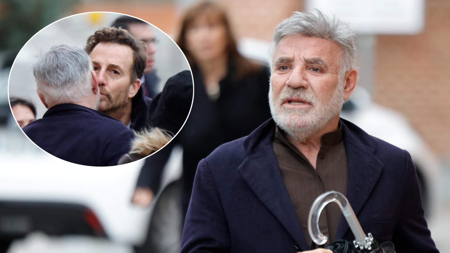 Joaquín Torres, destrozado y arropado por su exmarido, Raúl Prieto, llega al tanatorio para despedir a su padre