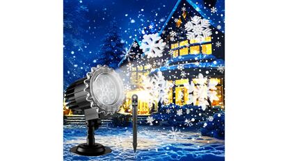 Vista del proyector láser con formas de copos de nieve.