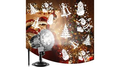 Una vista del proyector láser navideño de luces blancas.