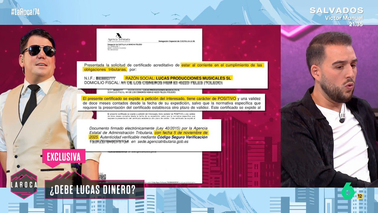 La Roca accede en exclusiva a la documentación que demuestra que Lucas (de Andy y Lucas) no tiene deudas con Hacienda