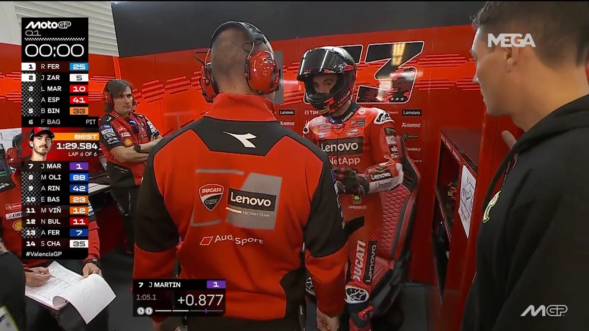 ¡Surrealista! El 'cabreo' de Bagnaia con Ducati tras quedarse sin gasolina en la clasificación en Cheste