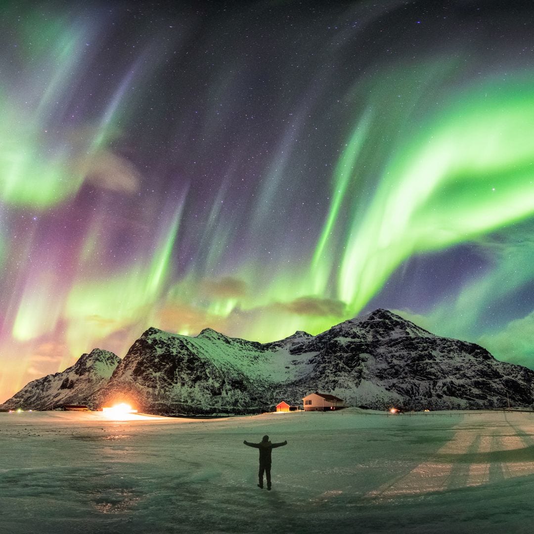 Aurora boreal en el archipiélago de Lofoten, Noruega