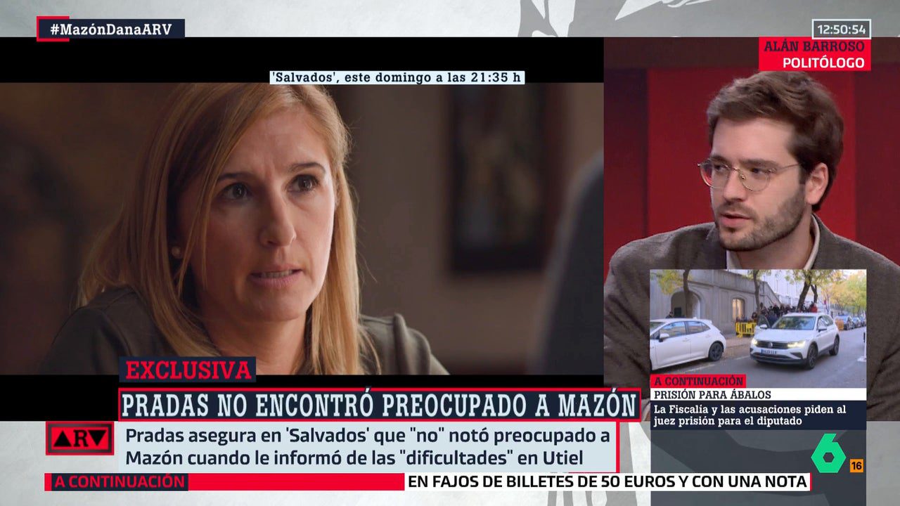 Alan Barroso, tras decir Pradas en Salvados que Mazón no estaba «preocupado» cuando le informaba el día de la DANA: «Además de inútil, psicópata»