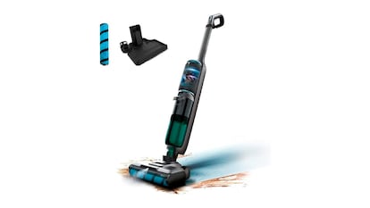 Fregona eléctrica sobre fondo blanco.