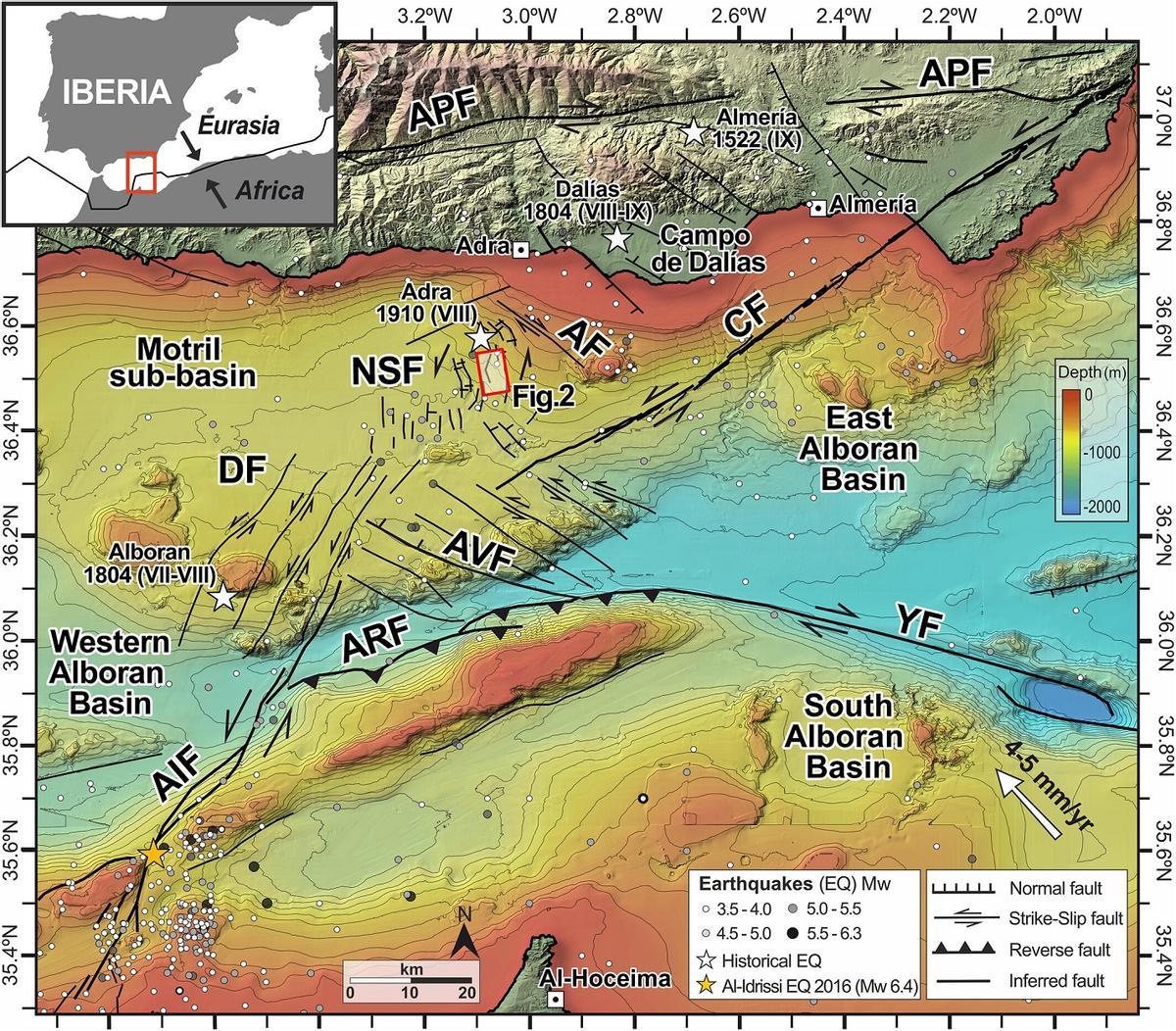 Mapa geológico del sur de la Península y del Mar de Alborán