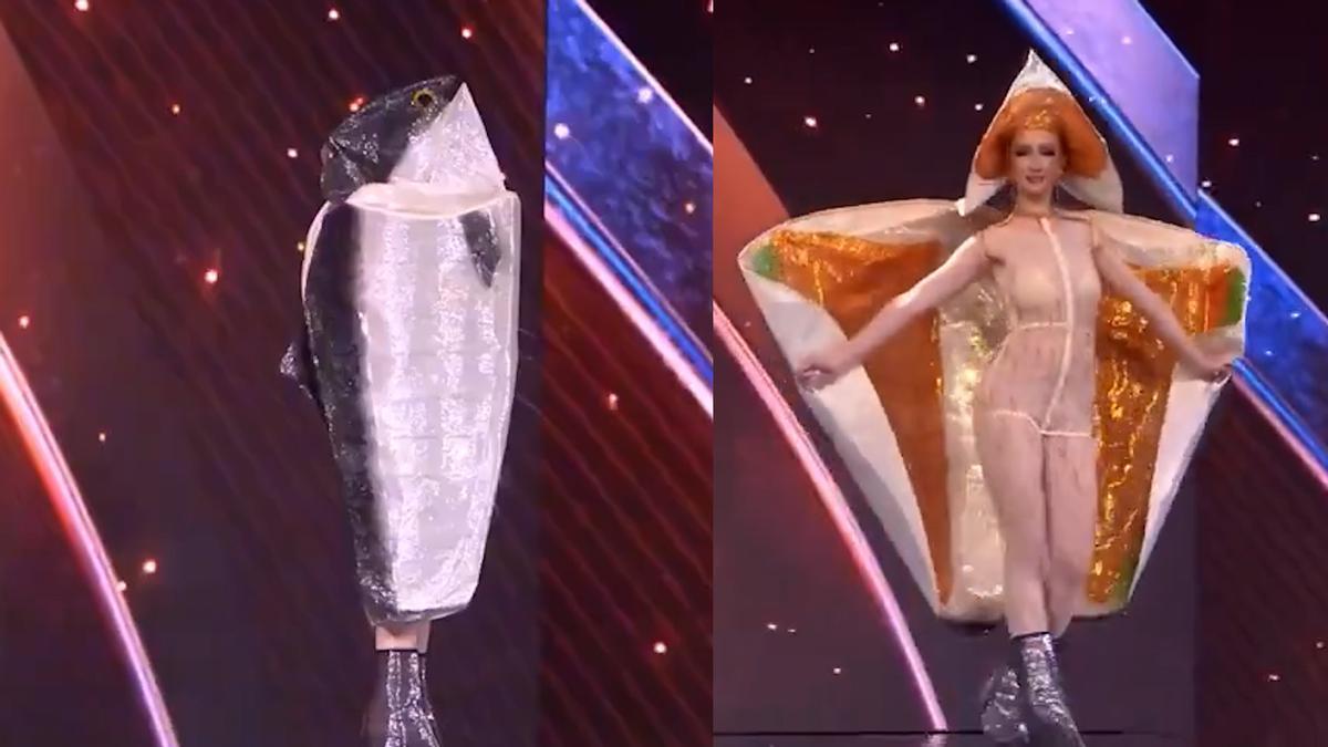 MISS NORUEGA MISS UNIVERSO | Miss Noruega se viste de salmón gigante en la gala de Miss Universo