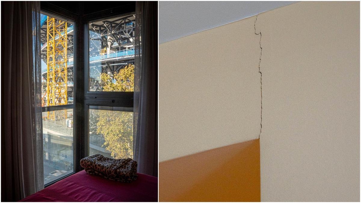 Grieta en una vivienda situada justo enfrente del Camp Nou, aparecida durante las obras