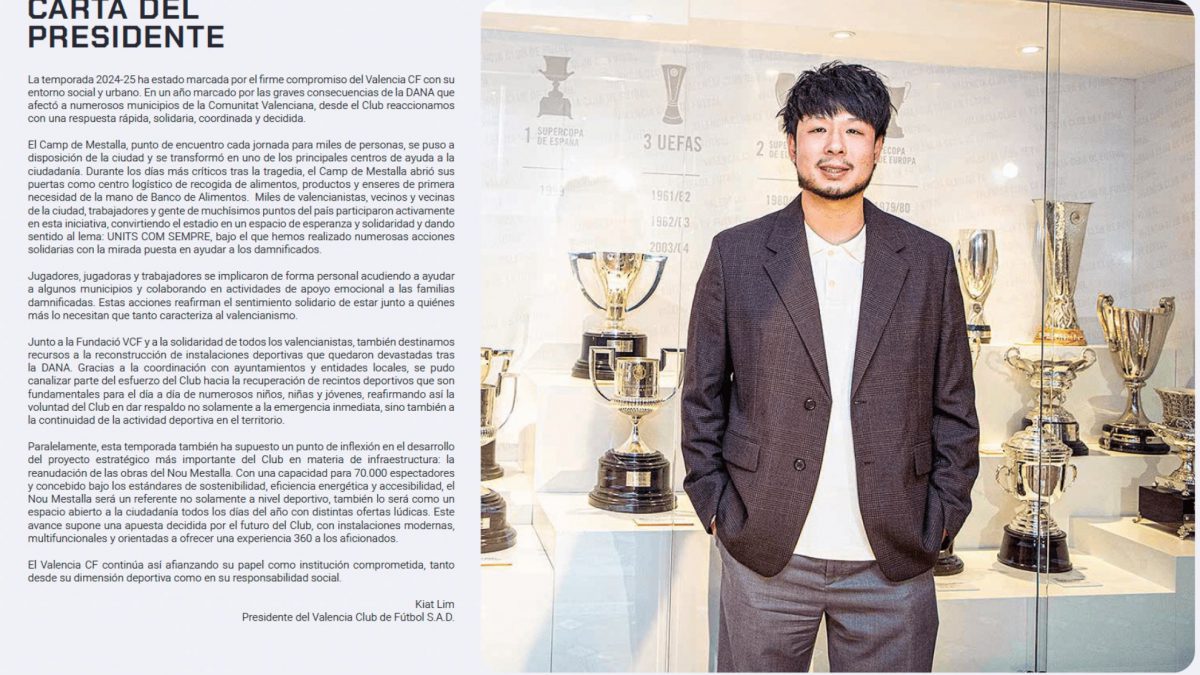 Kiat Lim destaca el compromiso social del Valencia en la dana, se ilusiona con el Nou Mestalla y no menciona la situación deportiva