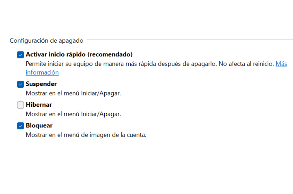 Ventana Opciones de energía en el Panel de control de Windows