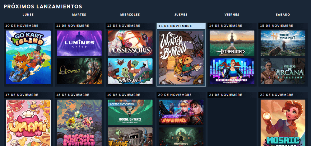 Próximos lanzamientos en tu calendario personal de Steam