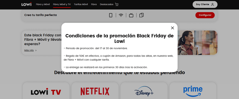 Condiciones de las ofertas Lowi Black Friday 2025