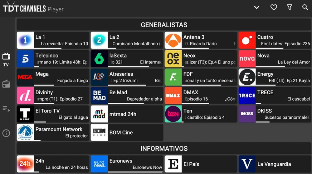 Lista de canales en el servicio TDThannels