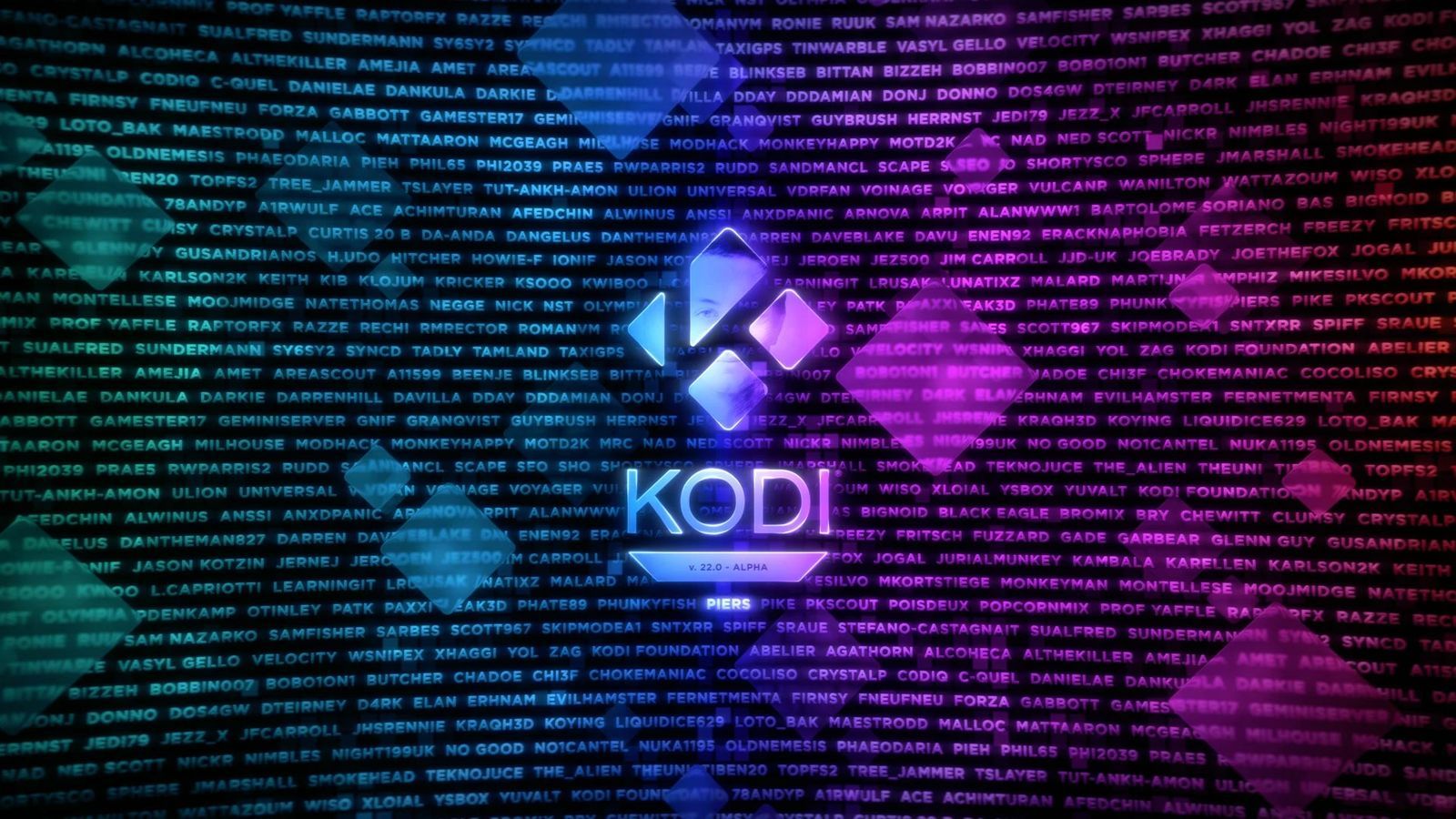 Logotipo de Kodi en versión 22 Piers Alpha