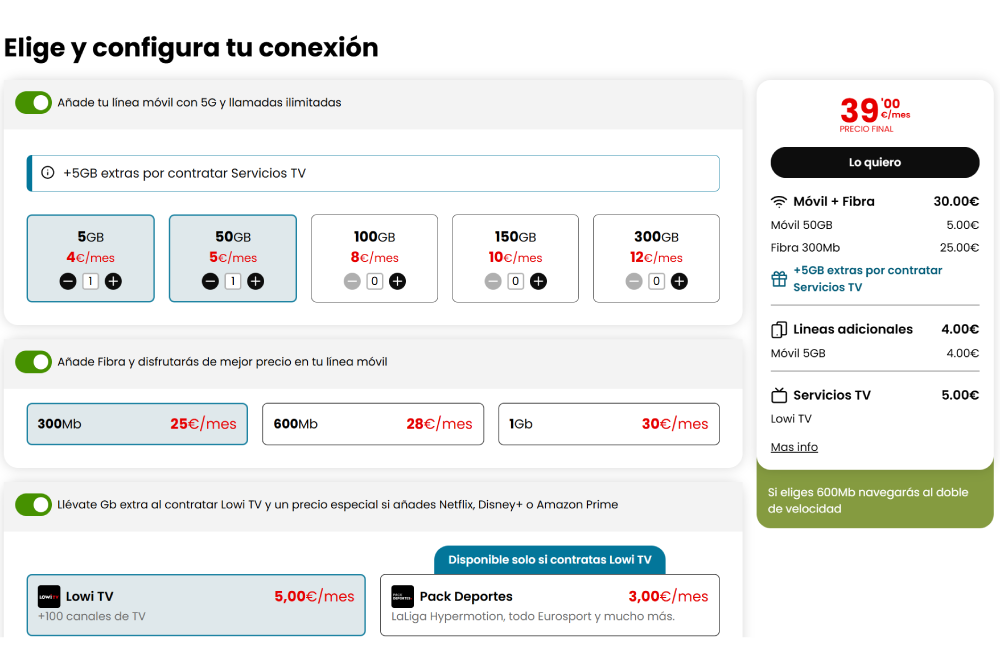 Ofertas seleccionadas de Lowi (incluidos paquetes combinados)