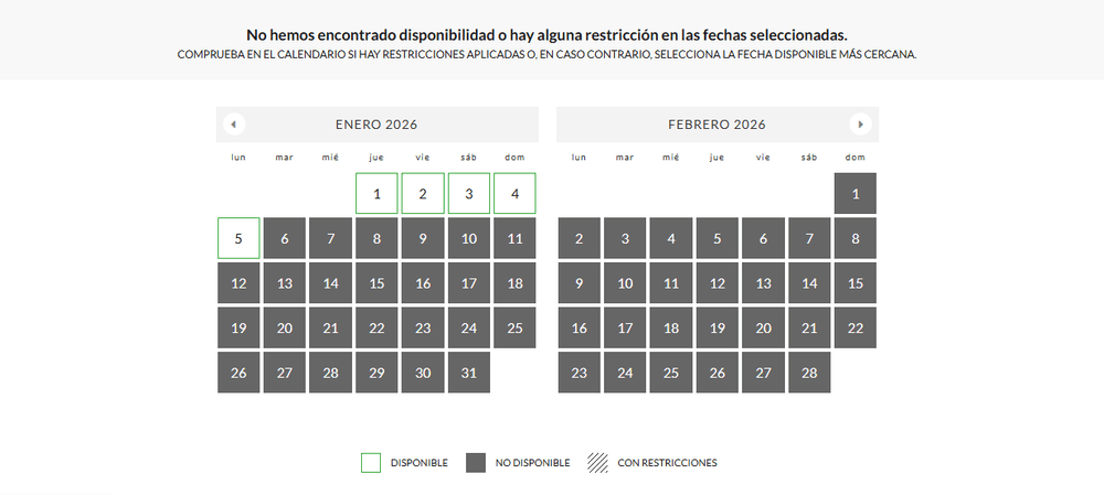 Calendario de reservas del mágico Robin Hood
