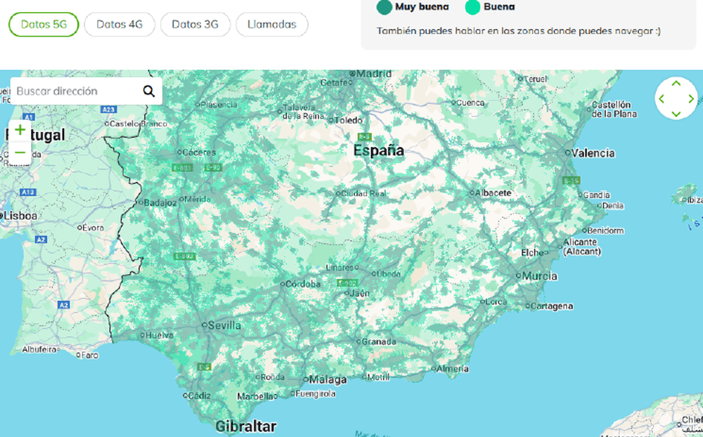 Mapa de cobertura 5G de MasOrange