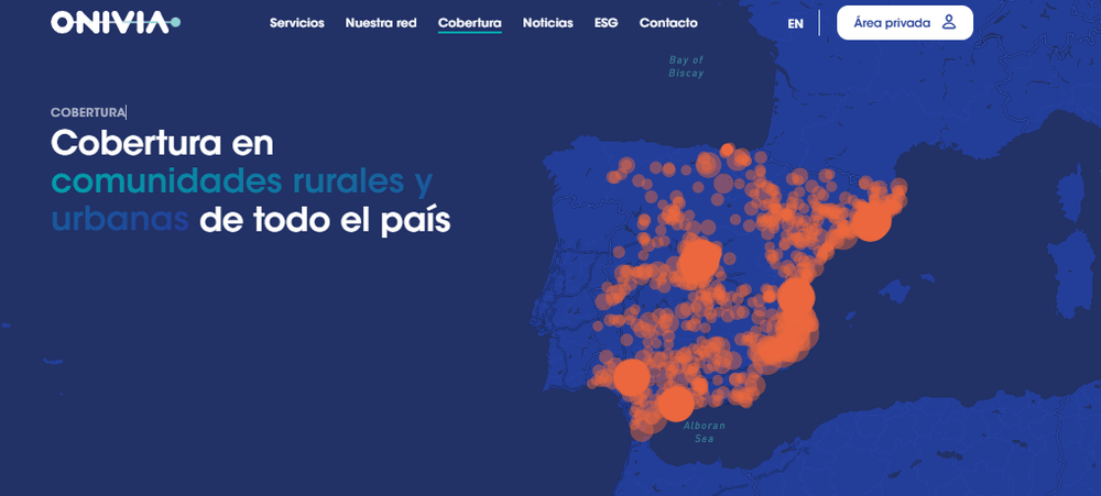 Mapa de España con superposición de Onevia