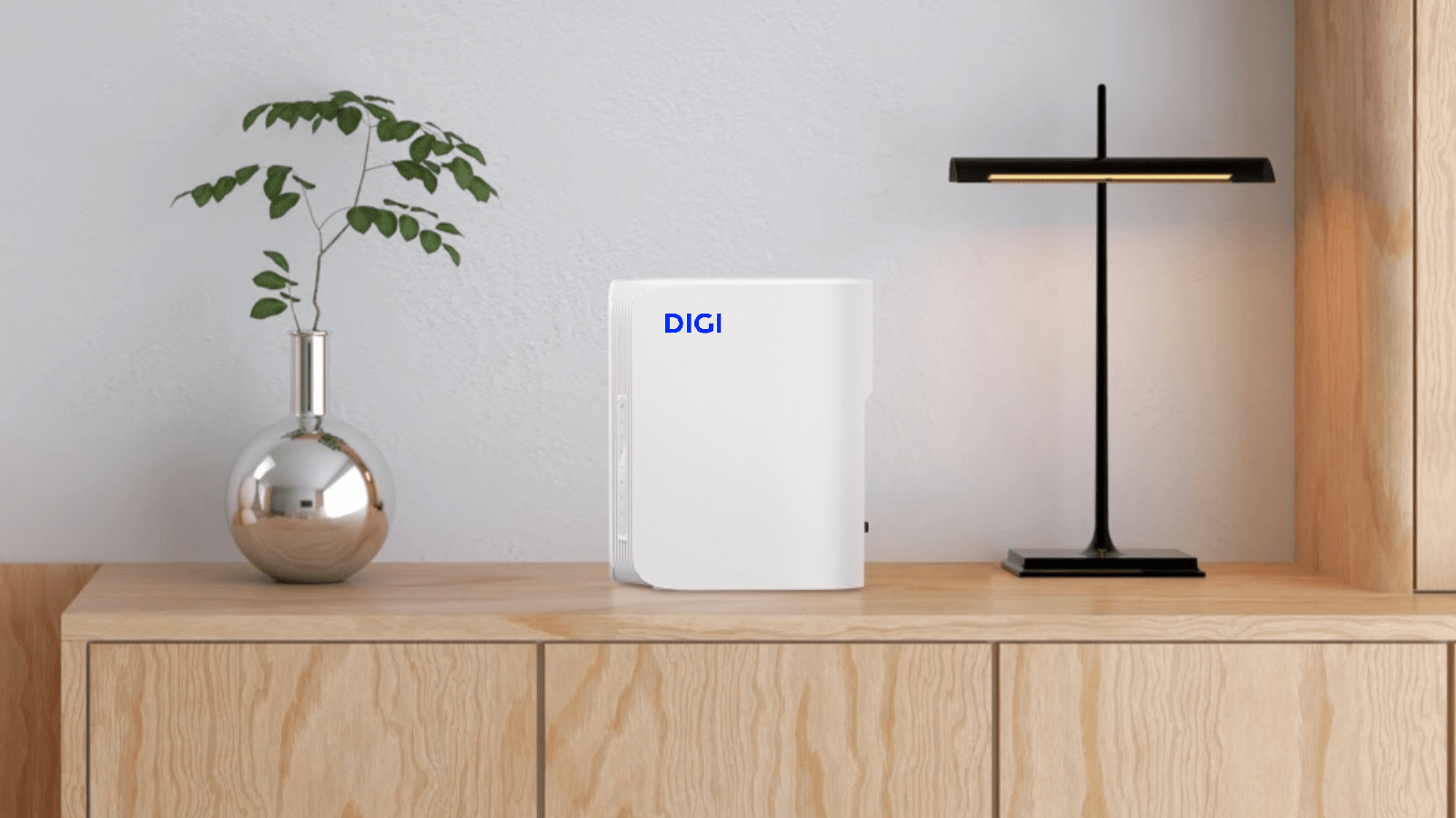 Echa un vistazo al nuevo enrutador Digi colocado en los muebles de la sala de estar