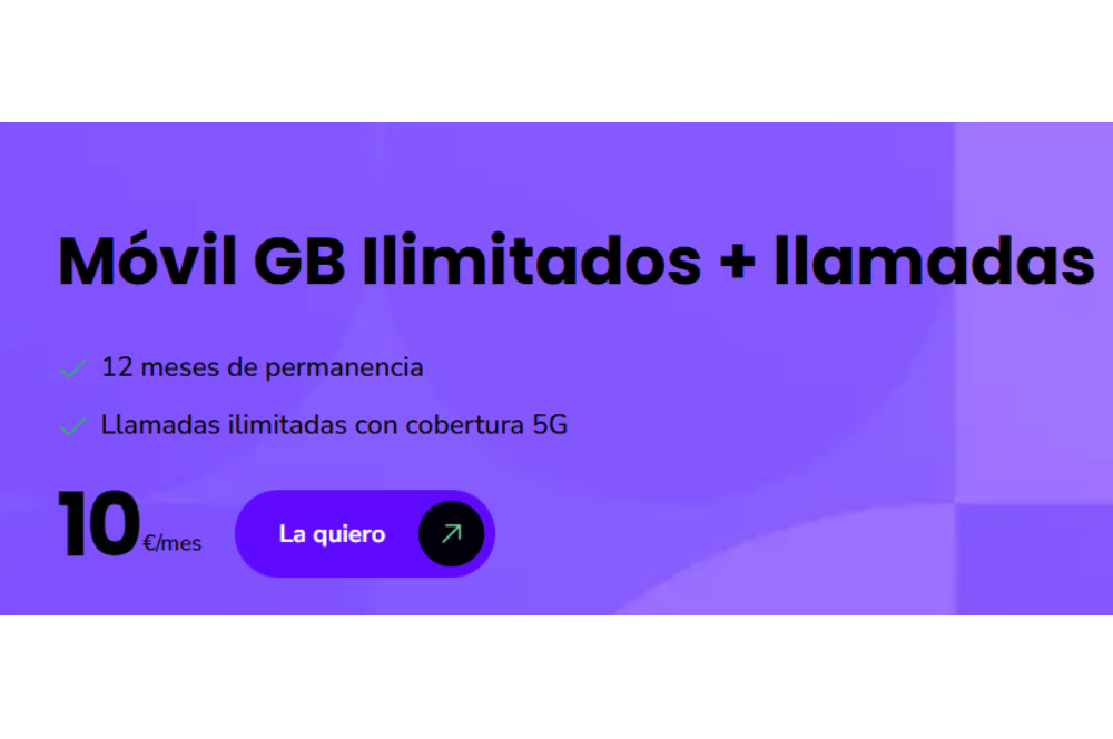 Captura de pantalla de la web de Finetwork mostrando sus tarifas de GB ilimitados