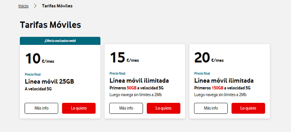Varias tarifas móviles Vodafone