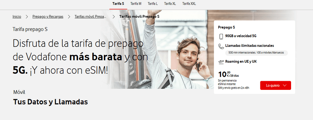 Información de tarifas prepago Vodafone S