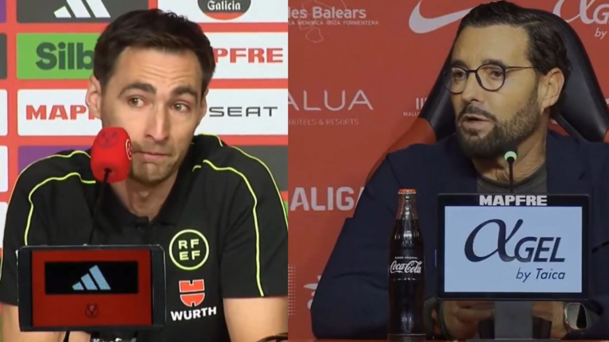 Los árbitros arropan a Ricardo de Burgos tras el palo de Bordalás