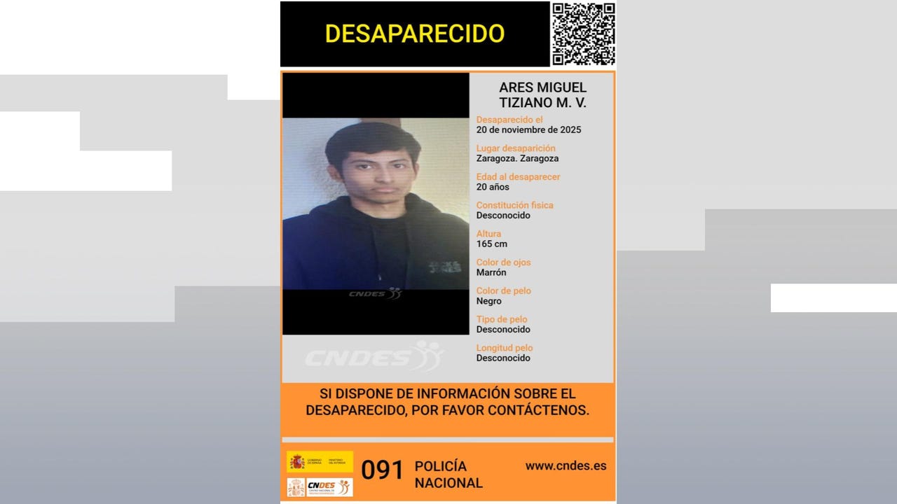 Buscan a Ares, un joven de 20 años desaparecido en Zaragoza
