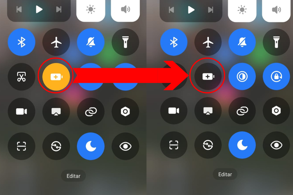 Captura de pantalla del icono de ahorro de energía en el centro de control Xiaomi HyperOS