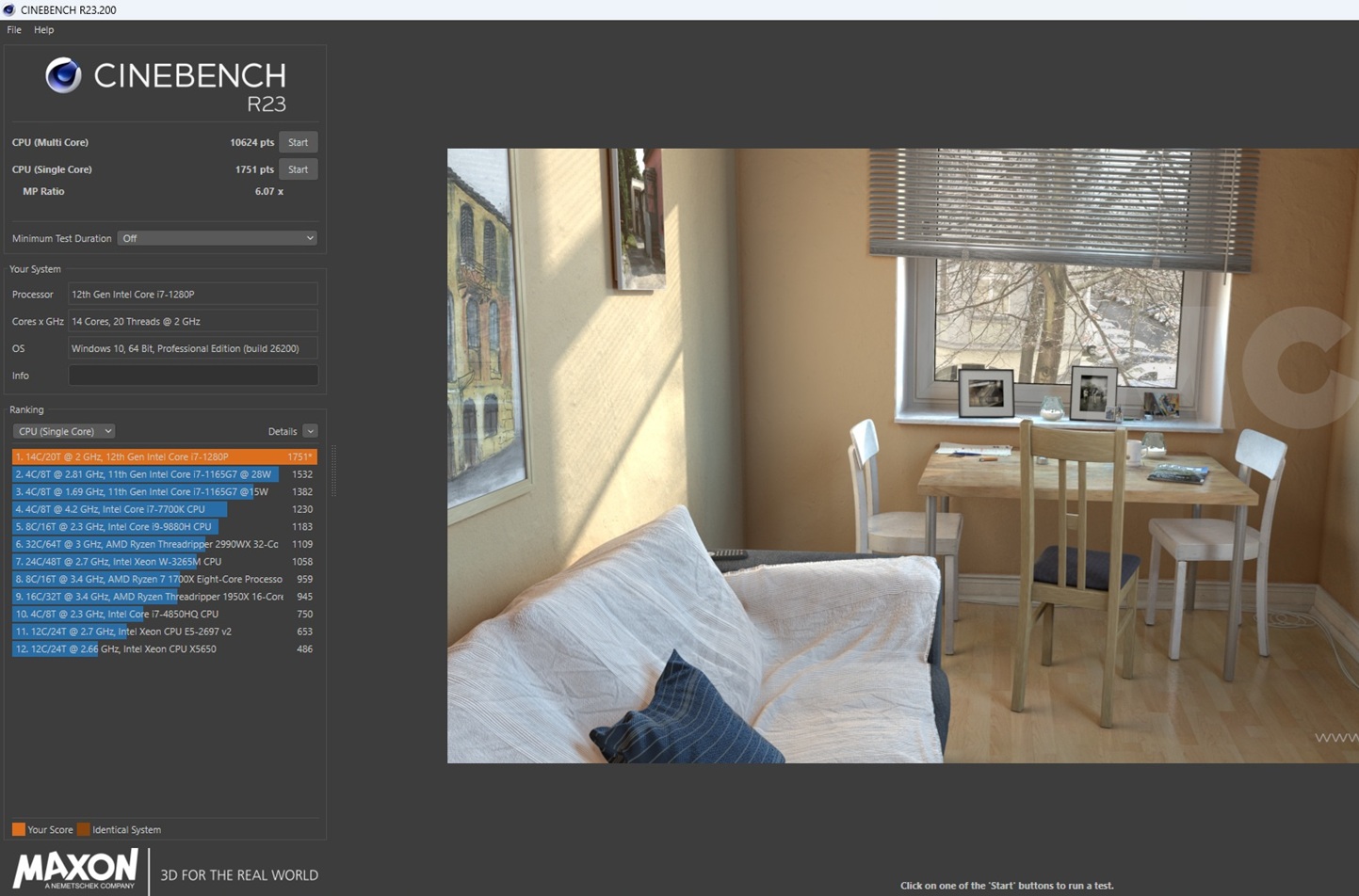 rendimiento cinebench r23