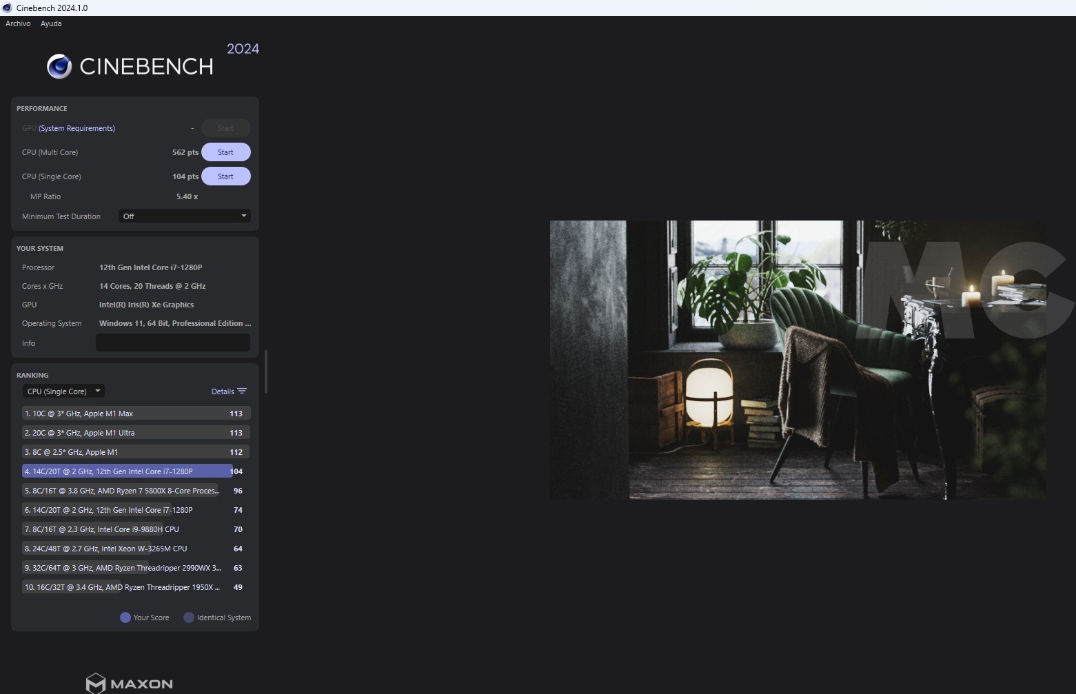 rendimiento cinebench 24