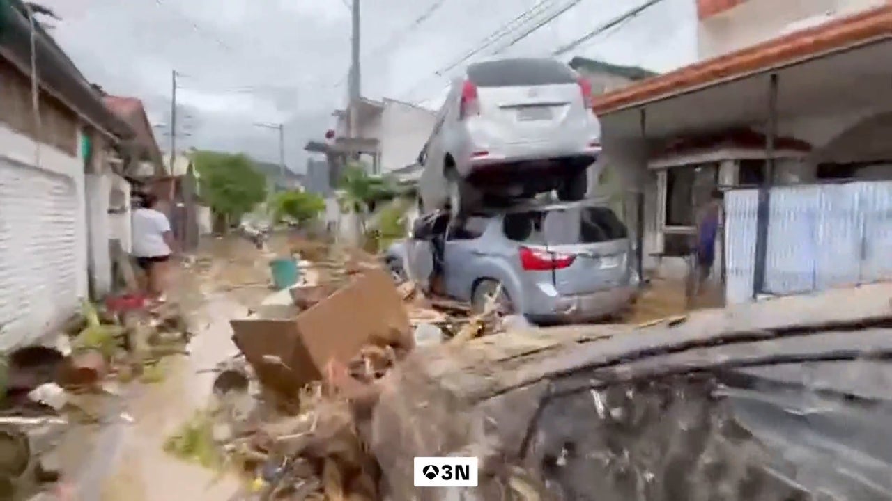 Duras imágenes del tifón Kalmaegi: el viento estampa a un hombre contra un muro