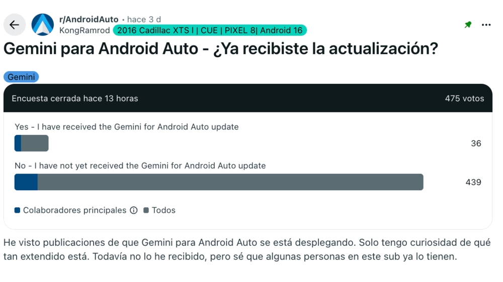 Encuesta Géminis en Android Auto