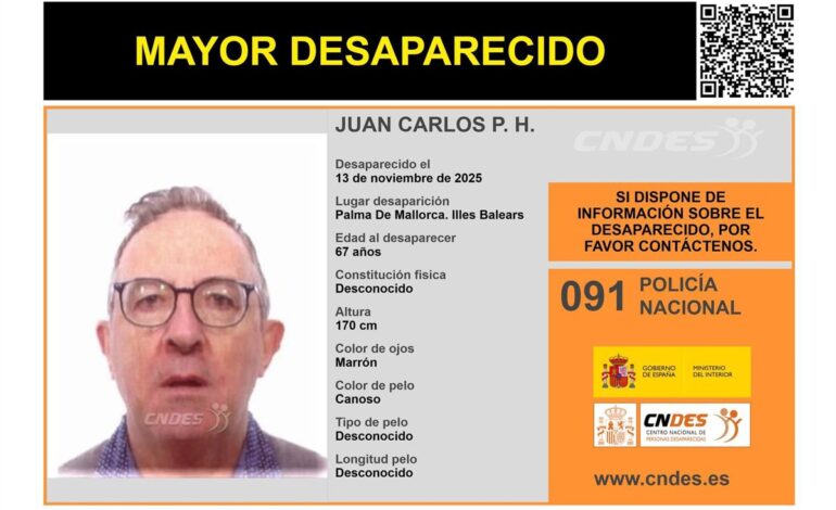 Buscan a un hombre de 67 años desaparecido en Palma desde el pasado jueves