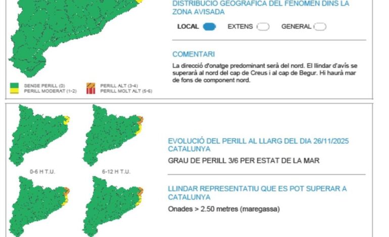 Protecció Civil activa el Vencat en fase de alerta por vientos fuertes el martes en Tarragona