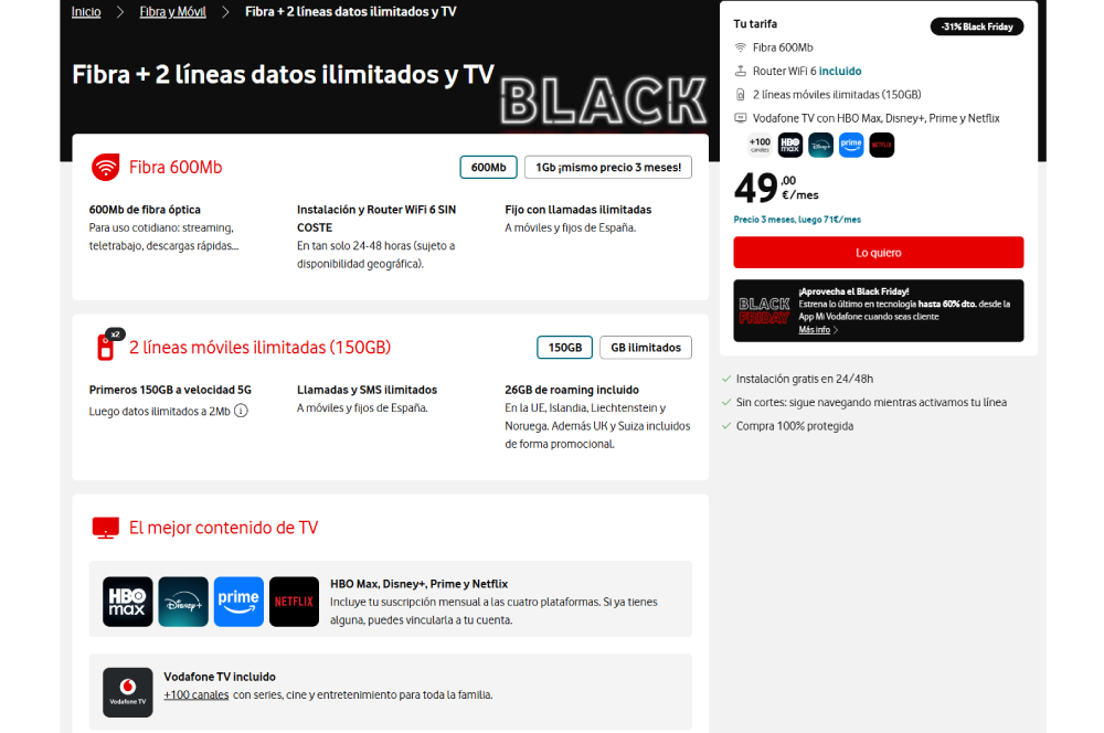 La web de Vodafone muestra las ofertas más completas de su catálogo a precios reducidos