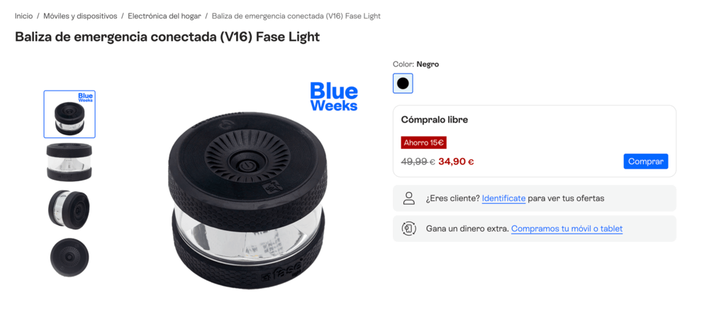 Imagen de la baliza V16 en Movistar