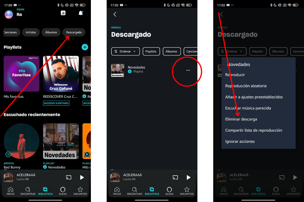 Pasos para eliminar descargas de Amazon Music